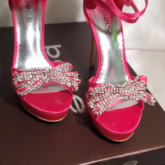 Bebe Jodi Hot Pink Crystal Embellished Heels - Picture 3 of 7